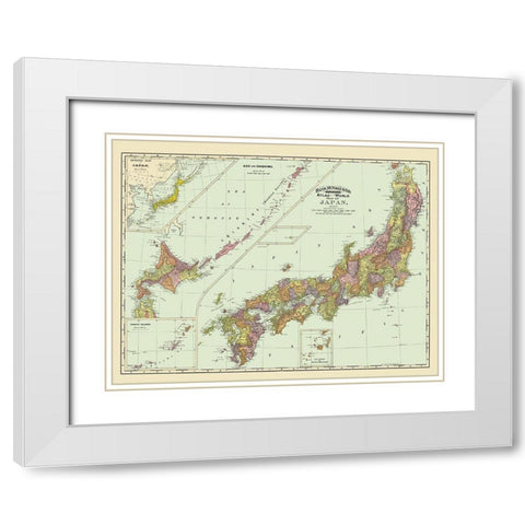 Japan - Rand McNally 1897 White Modern Wood Framed Art Print with Double Matting by Rand McNally