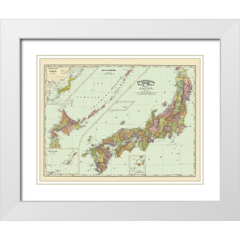 Japan - Rand McNally 1897 White Modern Wood Framed Art Print with Double Matting by Rand McNally