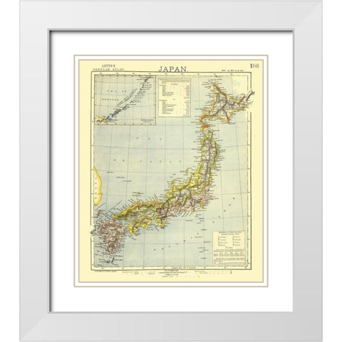 Japan - Letts 1883 White Modern Wood Framed Art Print with Double Matting by Letts