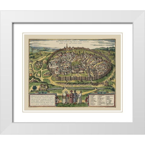 The Holy City Jerusalem Israel - Braun 1575 White Modern Wood Framed Art Print with Double Matting by Braun