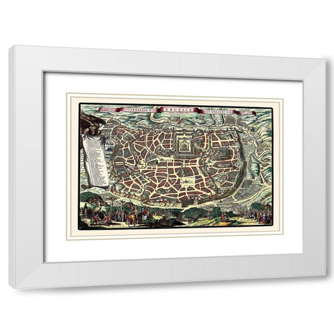 Jerusalem Israel Panoramic - Visscher 1660 White Modern Wood Framed Art Print with Double Matting by Visscher