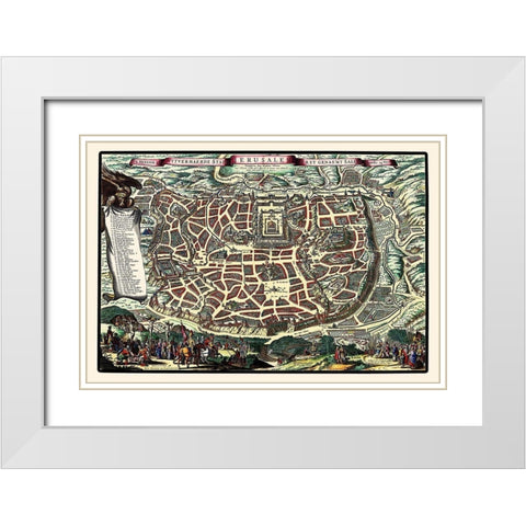 Jerusalem Israel Panoramic - Visscher 1660 White Modern Wood Framed Art Print with Double Matting by Visscher