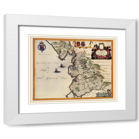 Lancashire County England - Blaeu 1645 White Modern Wood Framed Art Print with Double Matting by Blaeu