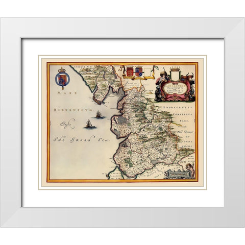 Lancashire County England - Blaeu 1645 White Modern Wood Framed Art Print with Double Matting by Blaeu