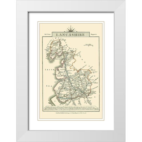 Lancashire County England - Cary 1792 White Modern Wood Framed Art Print with Double Matting by Cary
