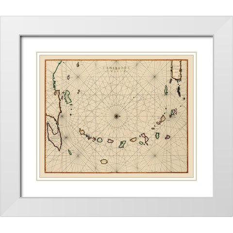 Caribbean Lesser Antilles - Blaeu 1662 White Modern Wood Framed Art Print with Double Matting by Blaeu