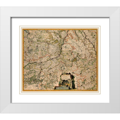Benelux Liege Belgium - Visscher 1681 White Modern Wood Framed Art Print with Double Matting by Visscher