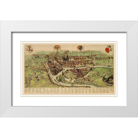 Benelux Liege Belgium Panoramic - Blaeu 1649 White Modern Wood Framed Art Print with Double Matting by Blaeu