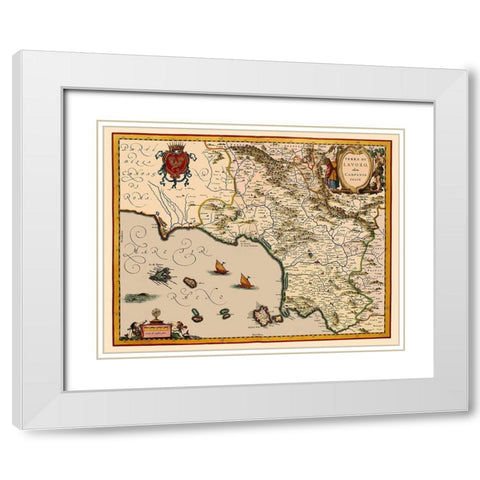 Livorno Region Italy - Blaeu 1640 White Modern Wood Framed Art Print with Double Matting by Blaeu