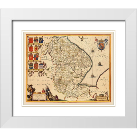 Lincolnshire County England - Jansson 1646 White Modern Wood Framed Art Print with Double Matting by Jansson