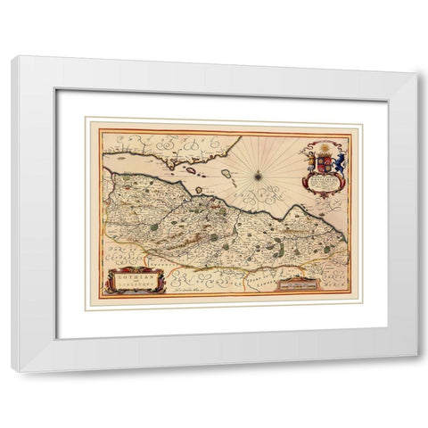 Lothian Region Scotland - Blaeu 1640 White Modern Wood Framed Art Print with Double Matting by Blaeu
