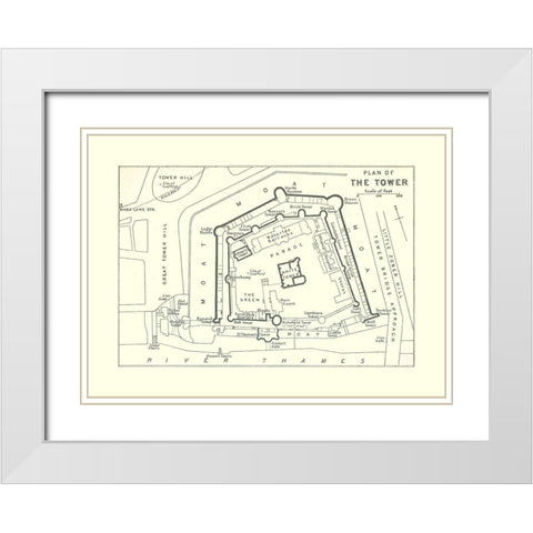 Tower London UK - Bartholomew 1921 White Modern Wood Framed Art Print with Double Matting by Bartholomew
