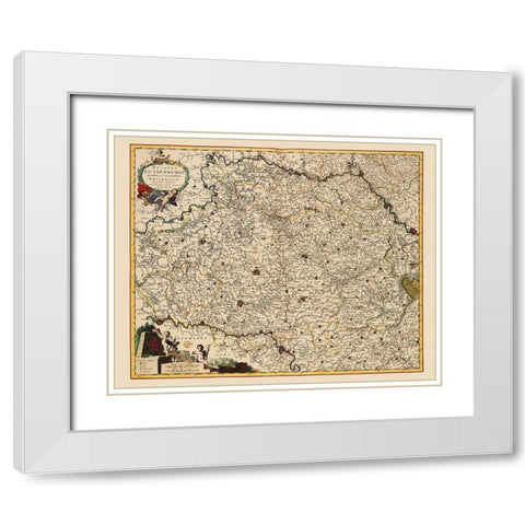 Benelux Luxembourg - Visscher 1680 White Modern Wood Framed Art Print with Double Matting by Visscher