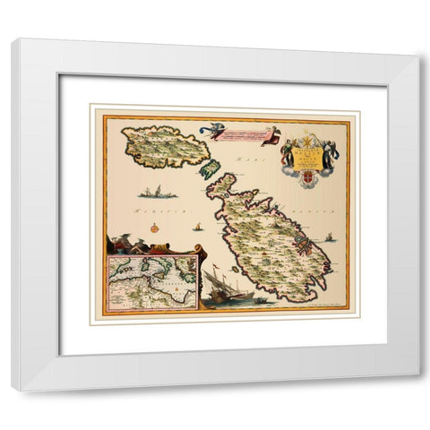 Mediterranean Malta - Visscher 1681 White Modern Wood Framed Art Print with Double Matting by Visscher