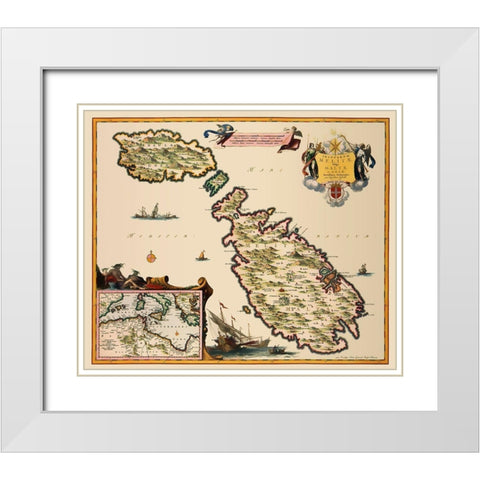 Mediterranean Malta - Visscher 1681 White Modern Wood Framed Art Print with Double Matting by Visscher
