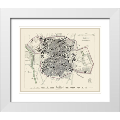 Iberian Peninsula Madrid Spain - Baldwin 1831 White Modern Wood Framed Art Print with Double Matting by Baldwin