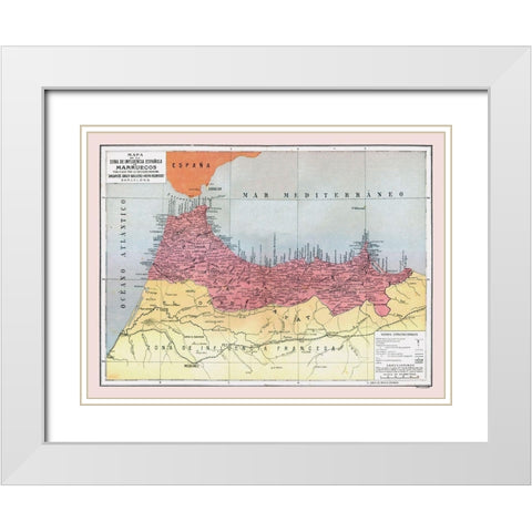 Africa Spanish Influence in Morocco - Pompido 1913 White Modern Wood Framed Art Print with Double Matting by Pompido