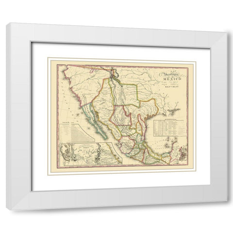 United States Mexico - Tanner 1826 White Modern Wood Framed Art Print with Double Matting by Tanner