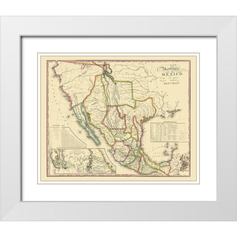 United States Mexico - Tanner 1826 White Modern Wood Framed Art Print with Double Matting by Tanner