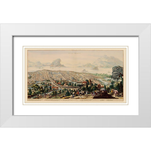 Panoramic Mexico City Mexico - Ogilby 1671 White Modern Wood Framed Art Print with Double Matting by Ogilby