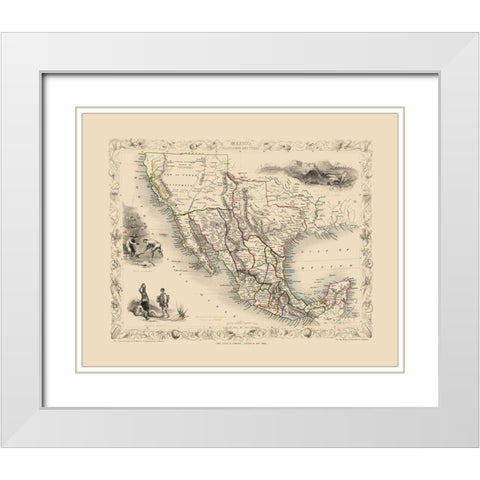 North America Mexico California Texas - Tallis White Modern Wood Framed Art Print with Double Matting by Tallis