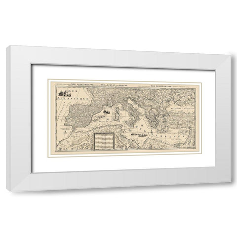 Mediterranean Sea Region - Sanson 1680 White Modern Wood Framed Art Print with Double Matting by Sanson