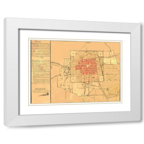 Panoramic Mexico City Mexico - De Aguila 1794 White Modern Wood Framed Art Print with Double Matting by De Aguila