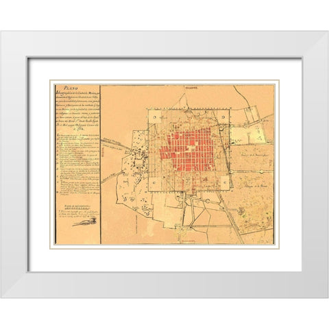 Panoramic Mexico City Mexico - De Aguila 1794 White Modern Wood Framed Art Print with Double Matting by De Aguila