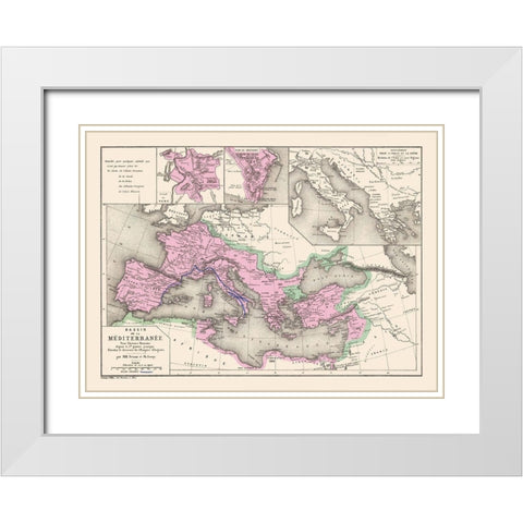 Mediterranean Basin Europe - Drioux 1882 White Modern Wood Framed Art Print with Double Matting by Drioux