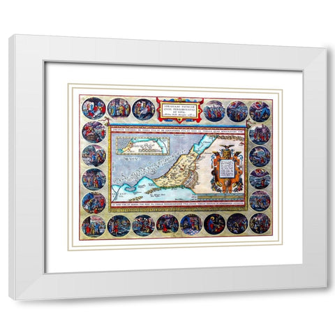Travels of Abraham Middle East - Ortelius 1570 White Modern Wood Framed Art Print with Double Matting by Ortelius