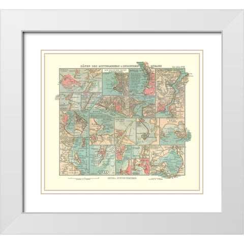 Mediterranean Sea Indian Ocean Ports - Perthes White Modern Wood Framed Art Print with Double Matting by Perthes