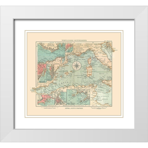 Western Mediterranean Sea - Perthes 1914 White Modern Wood Framed Art Print with Double Matting by Perthes