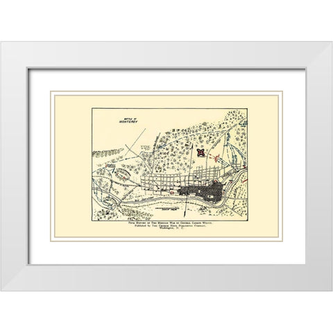 Monterey Battle Map Mexican American War 1892 White Modern Wood Framed Art Print with Double Matting by Church News Publishing