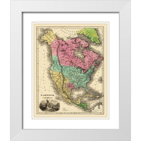 North America - Smiley 1842 White Modern Wood Framed Art Print with Double Matting by Smiley
