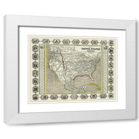 North America United States Mexico - Haven 1846 White Modern Wood Framed Art Print with Double Matting by Haven