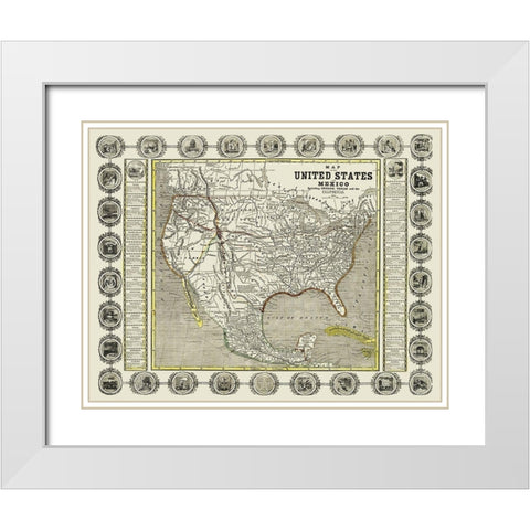 North America United States Mexico - Haven 1846 White Modern Wood Framed Art Print with Double Matting by Haven