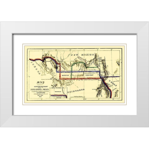 Disputed Boundary United States Mexico White Modern Wood Framed Art Print with Double Matting by Schroefer