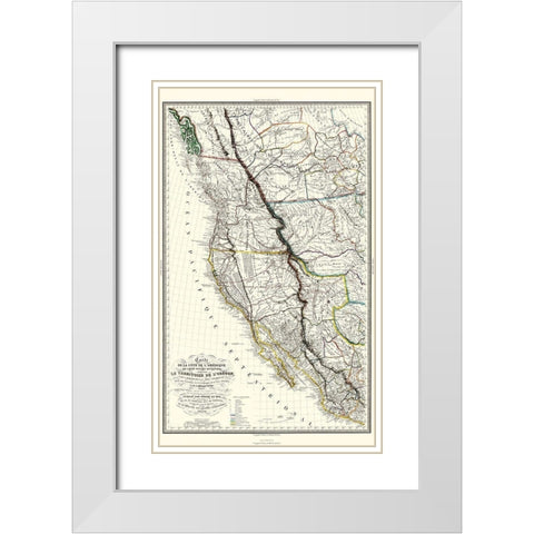 North America Western Territories - Hoen 1844 White Modern Wood Framed Art Print with Double Matting by Hoen