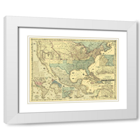 West Indies United States Mexico - Colton 1862 White Modern Wood Framed Art Print with Double Matting by Colton