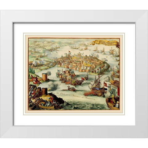 Nafplio Conquest Greece - DeHooghe 1686 White Modern Wood Framed Art Print with Double Matting by De Hooghe