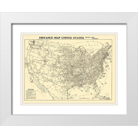 Distance United States Mexico Canada - Gallup 1919 White Modern Wood Framed Art Print with Double Matting by Gallup