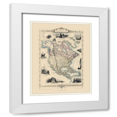 North America - Tallis 1851 White Modern Wood Framed Art Print with Double Matting by Tallis