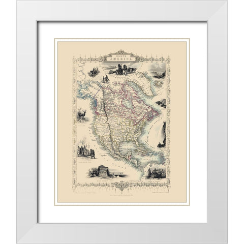 North America - Tallis 1851 White Modern Wood Framed Art Print with Double Matting by Tallis
