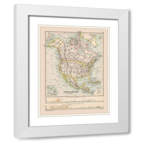 North America United States Mexico Canada White Modern Wood Framed Art Print with Double Matting by Bartholomew