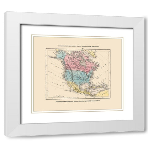 North America United States Mexico Canada White Modern Wood Framed Art Print with Double Matting by Black