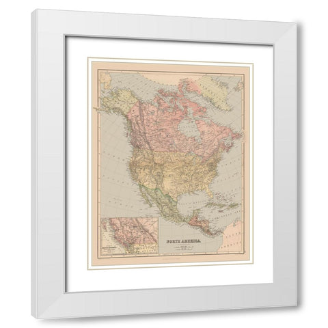 North America - Black 1867 White Modern Wood Framed Art Print with Double Matting by Black