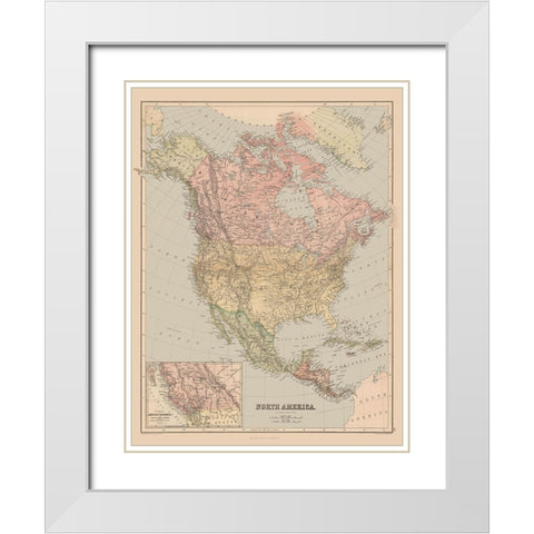 North America - Black 1867 White Modern Wood Framed Art Print with Double Matting by Black