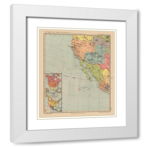 North America United States Mexico - Streit 1913 White Modern Wood Framed Art Print with Double Matting by Streit