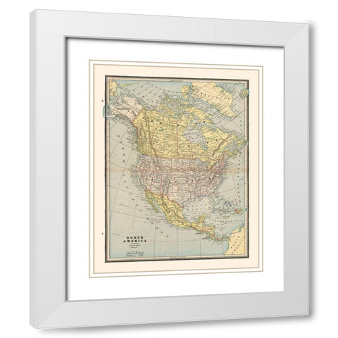 North America United States Mexico Canada White Modern Wood Framed Art Print with Double Matting by Cram