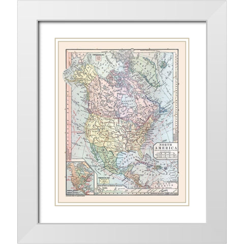 North America United States Mexico Canada White Modern Wood Framed Art Print with Double Matting by Monteith